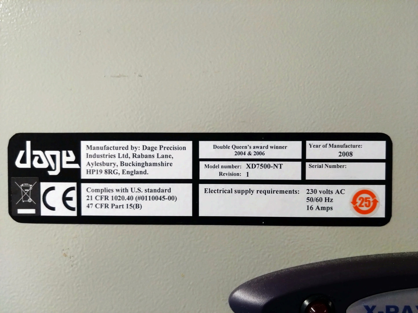 DAGE XD7500NT, X-ray, vintage 2008