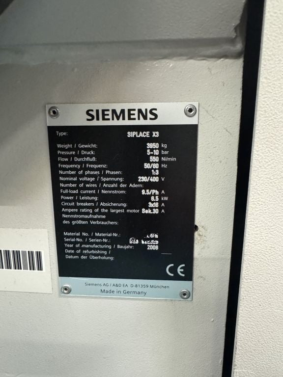 Siplace X3 with MTC & feeders, vintage 2008