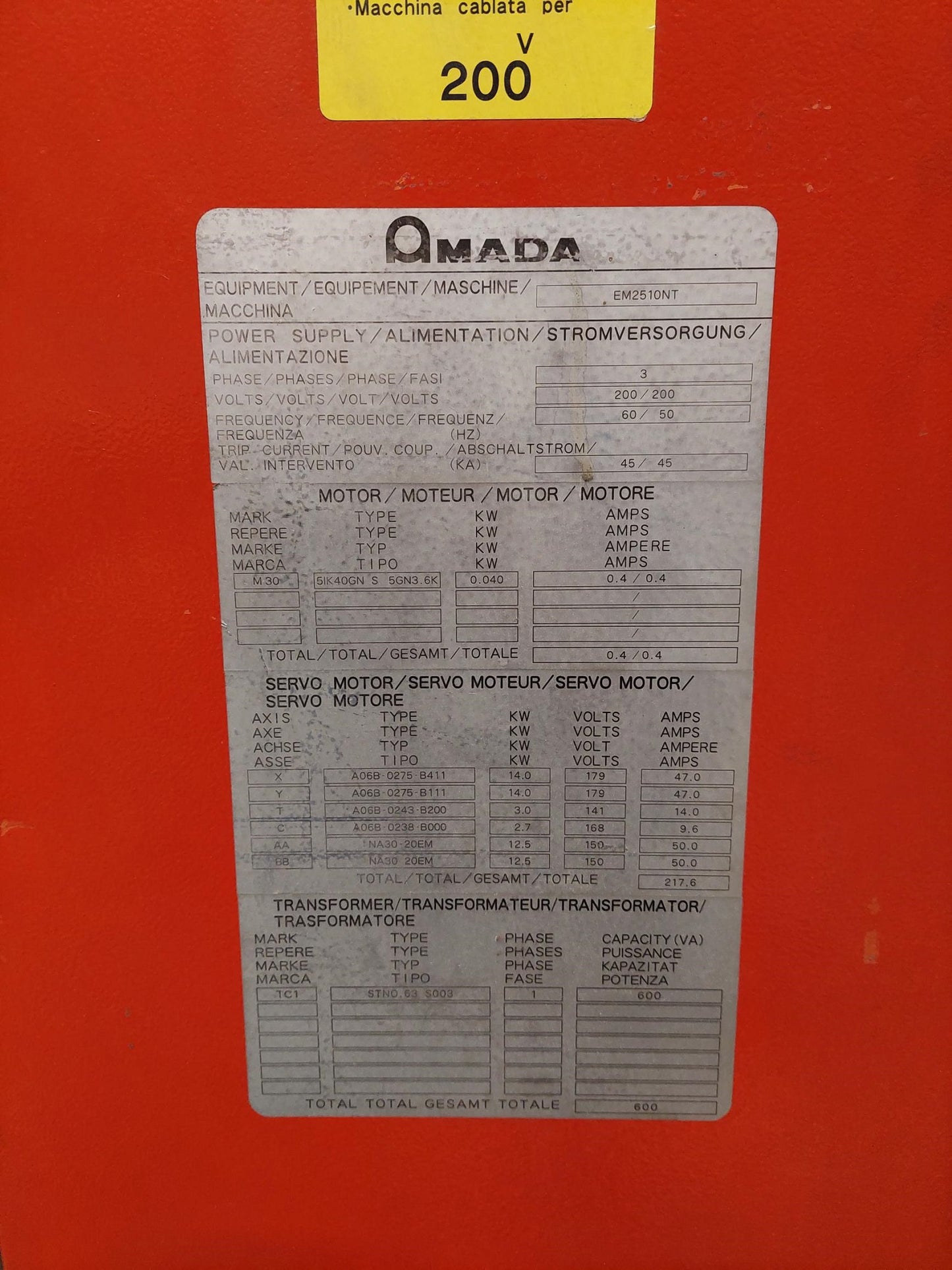 AMADA EM2510NT, annata 2004