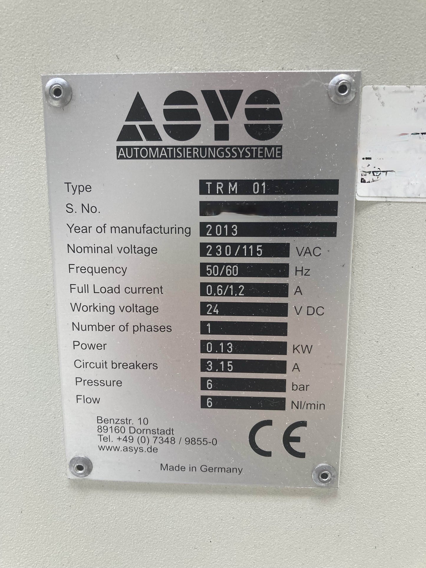 ASYS TRM01, scan conveyor, vintage 2013