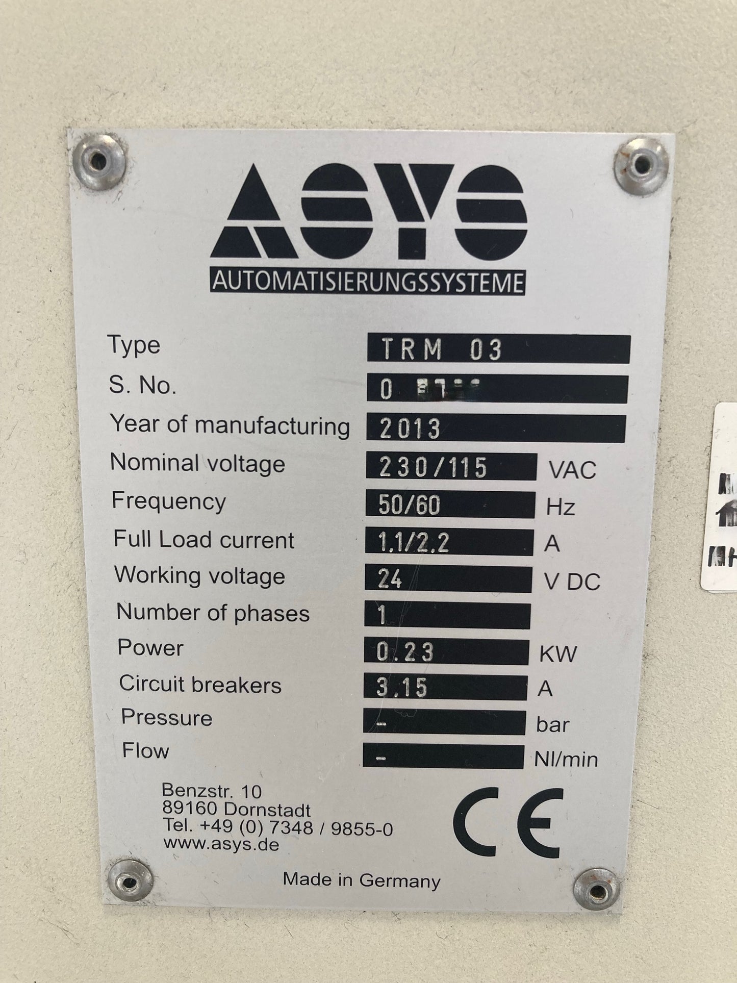 ASYS TRM03, vintage 2013, conveyor