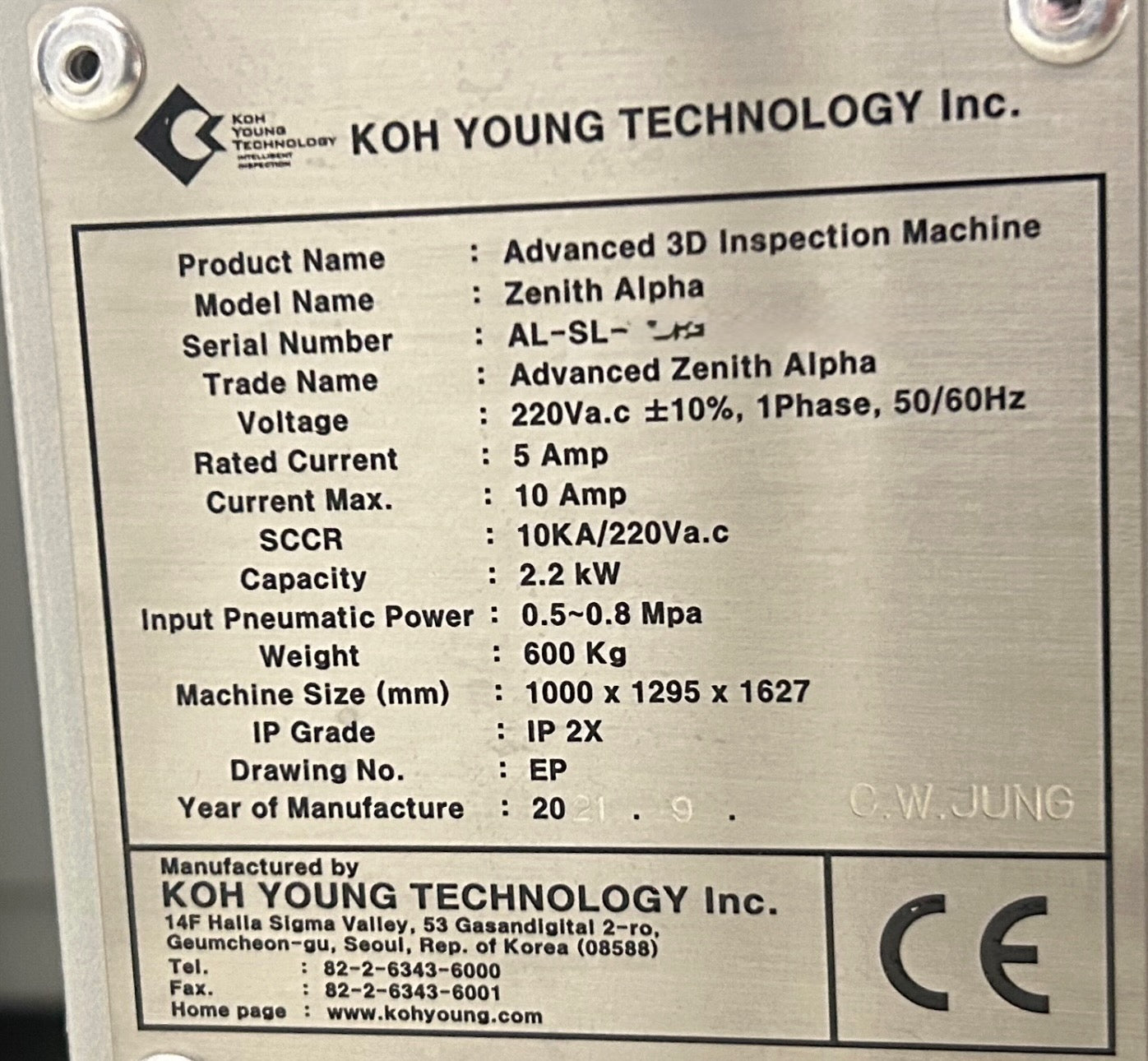 Koh Young Zenith Alpha HS+ L, AOI, vintage 2021